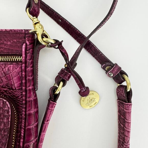 Brahmin Cleo Crossbody Bag Dewberry Berry Pink Embossed Leather - Picture 9 of 13